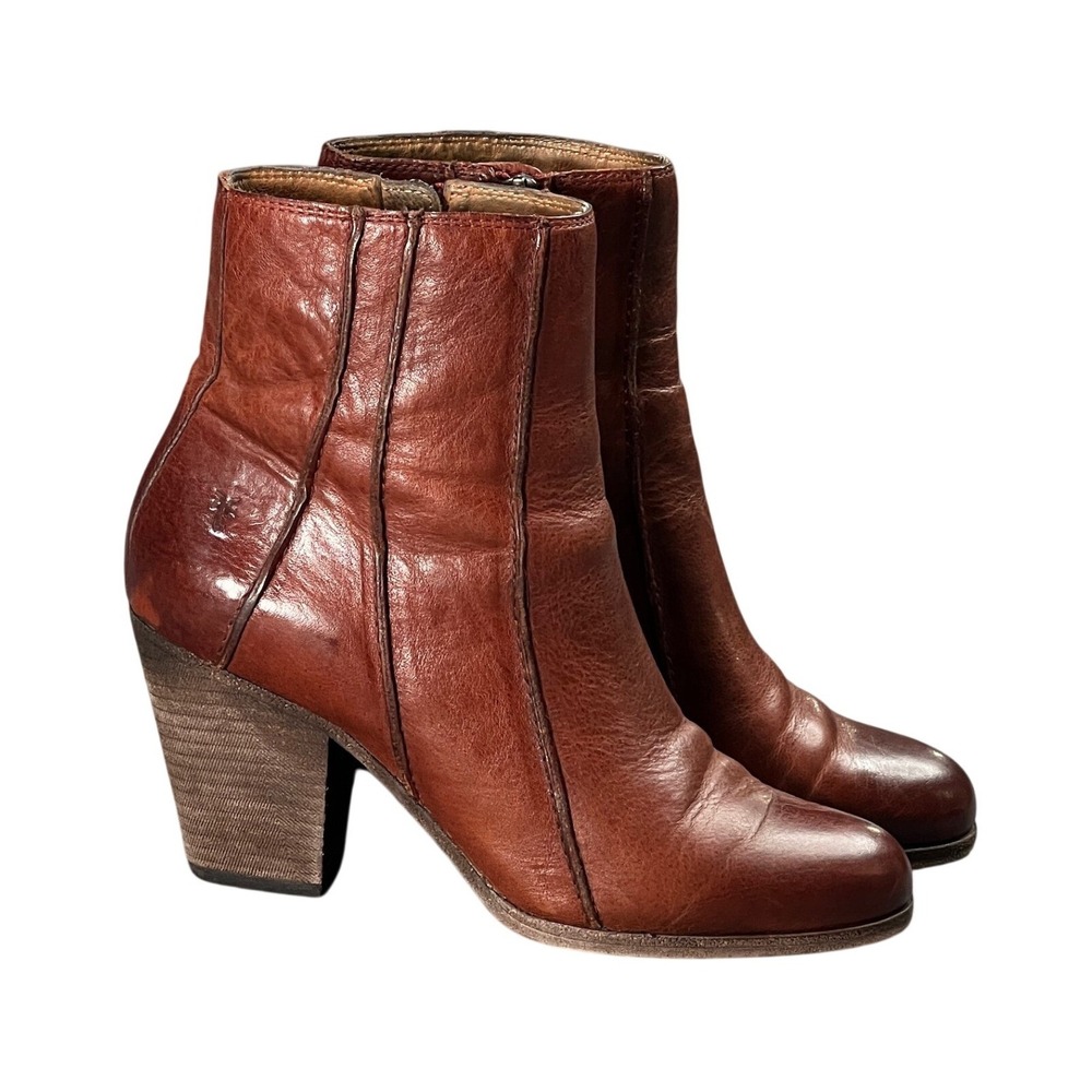 Frye Essa Seam Bootie Rust Leather Ankle Heeled‎ Boots Women's 8.5M 3470852-RST